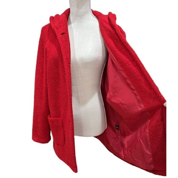 Sandro Sport Women's Red Long Buttoned Hood Fleece Jacket Size L - Picture 6 of 11